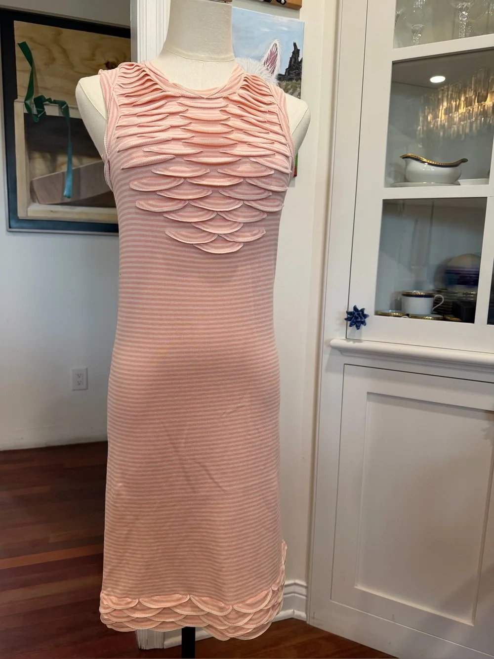 CHANEL Blush Pink Sleeveless Scallop-Detail Knit Dress